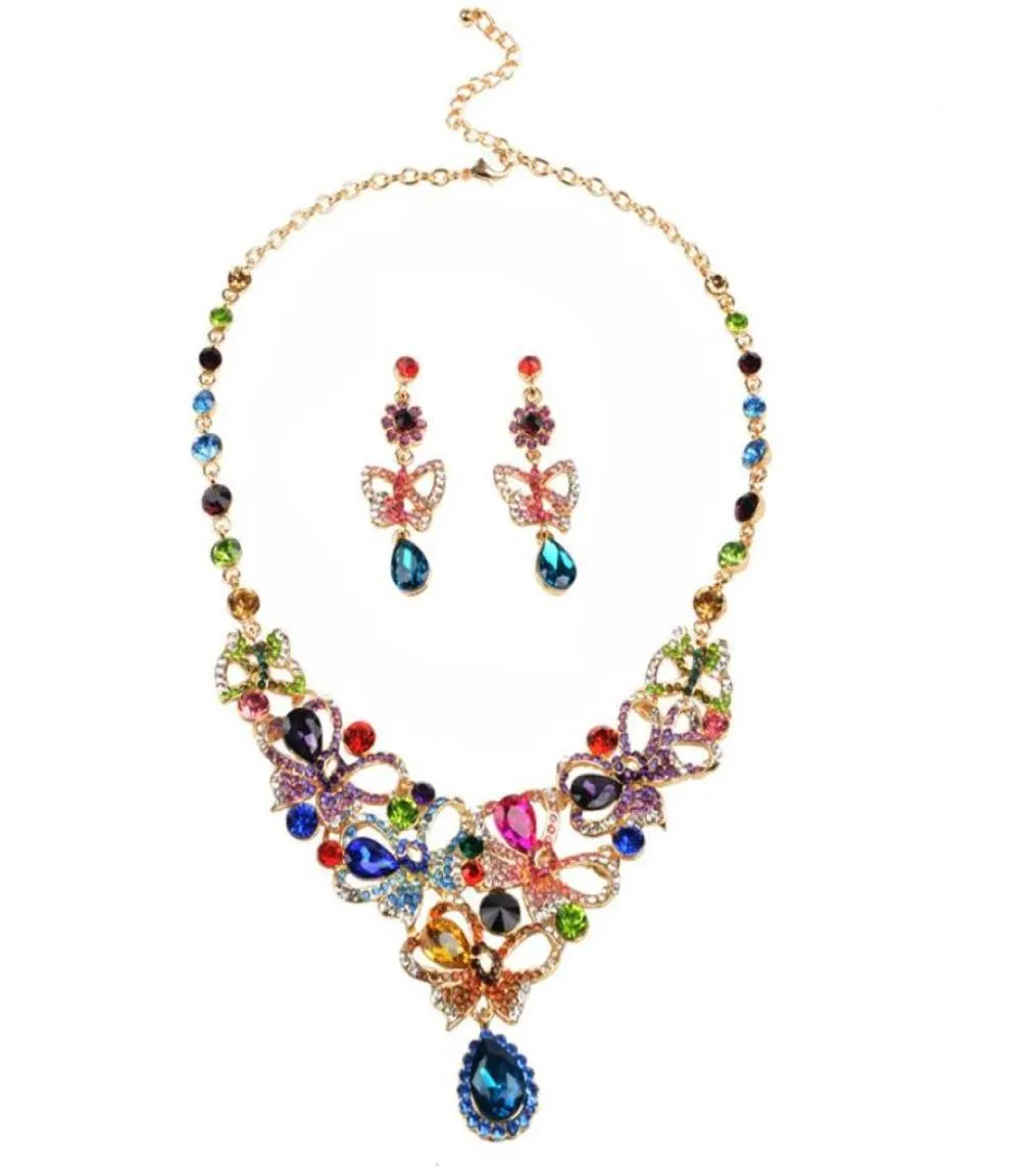 Multicolor Rhinestones Luxury Austrian Crystal Necklace Earrings Jewelry Set Indian Turkish Wedding Party Jewelry Sets332Y7272161