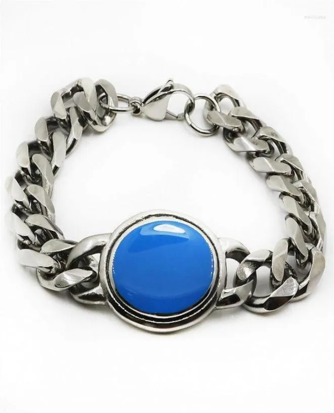 Pulseira inteira 316l aço inoxidável salman khan pulseira com gemas azuis Bracelets de cadeia de pedra natural Melv225871887