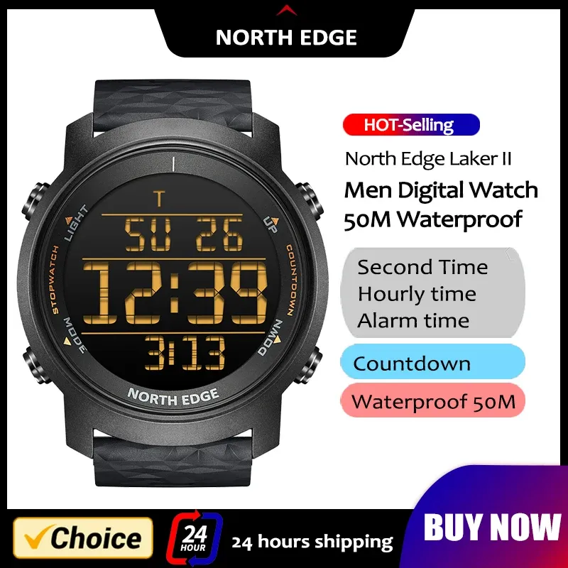 Bekijkt North Edge Men kijken Digital Watch Outdoor Sports Watch Fashion Led Men Watch Waterproof 50m aftellen Wekker 2022New Watch