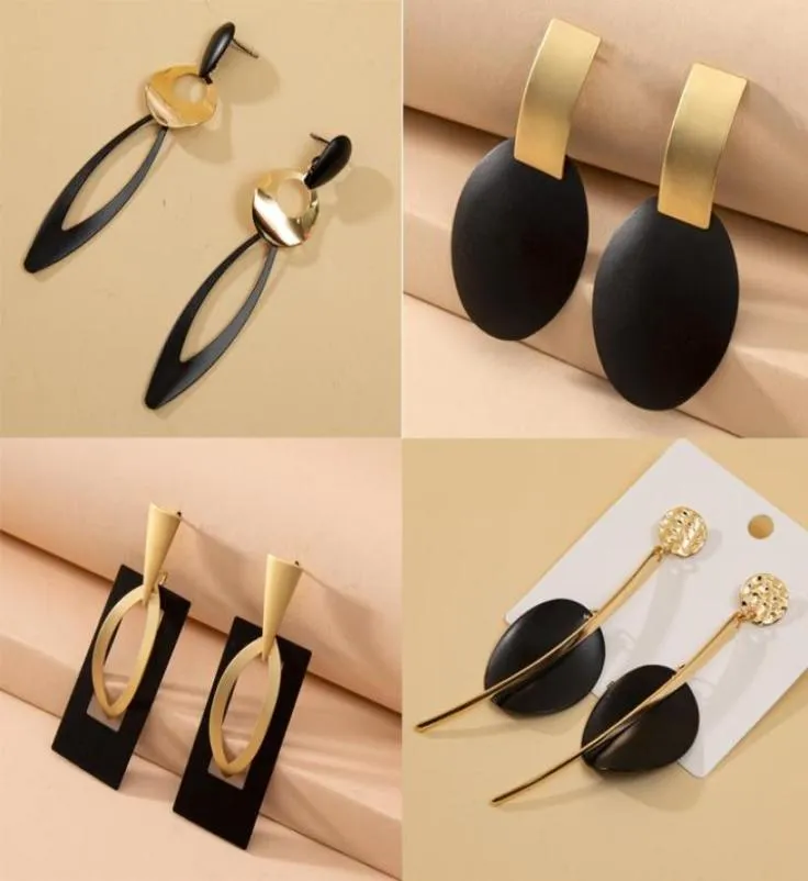 Серьги для черной капли моды модны для женщин винтаж простые золотые акриловые геометрические длиннохозненные серьги Женская TREN5236471