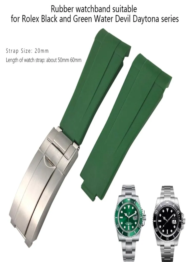 Cinghia di orologio da 20 mm in gomma nero blu verde blu a piega regolabile fascia fibbia per sottomarino GMT Oysterflex Bracciale 2206241814370