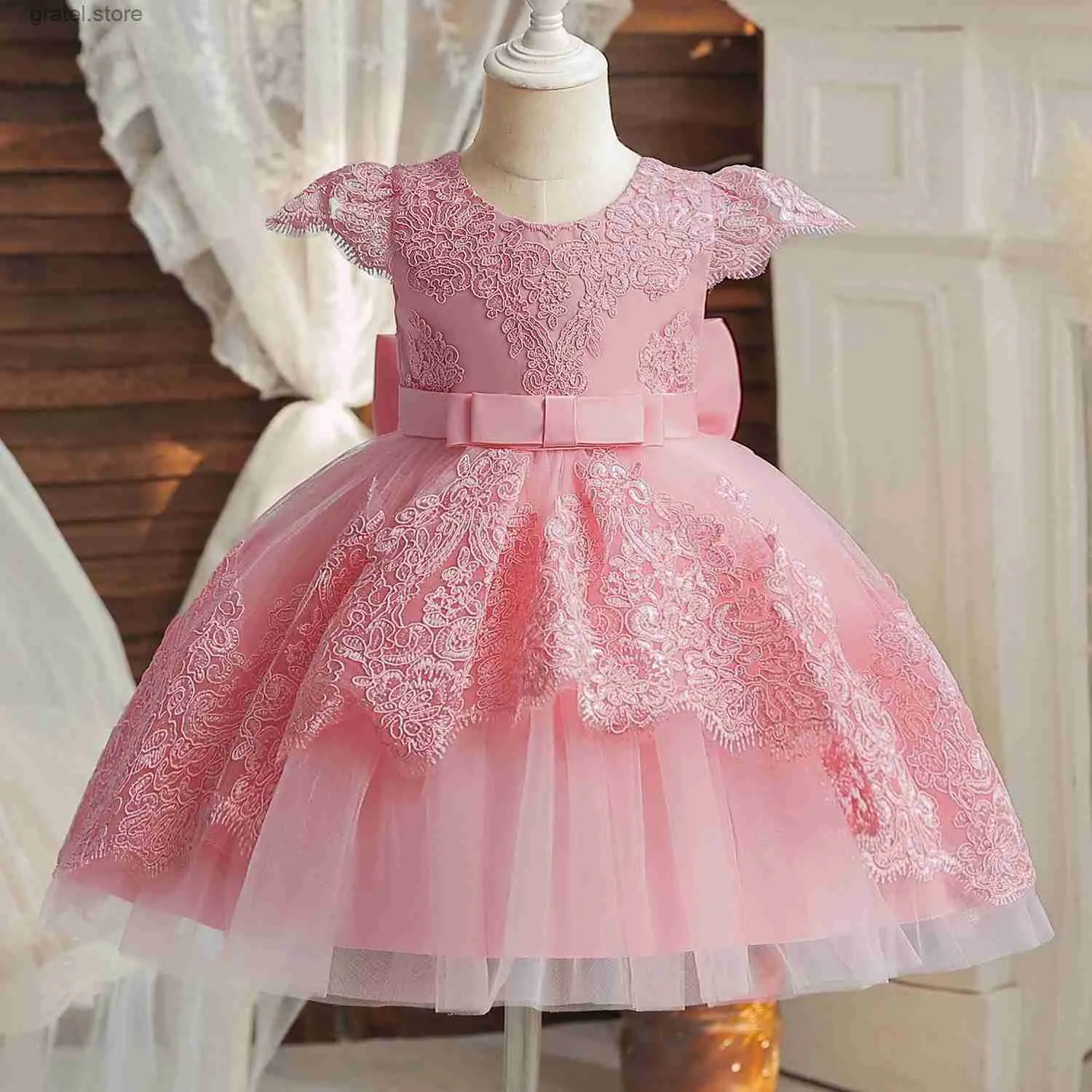 Robes de fille bébé 1ère robe d'anniversaire pour fille backless arc tout-petit pour enfants de mariage robe princesse robe 1 à 5 ans