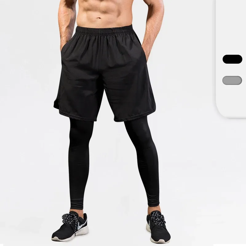 Pants (S2XL)Men Compression Leggings 2 in 1 Running Pants Sport Jogging Training Shorts Fitness Basketball Tight Trousers Custom Logo