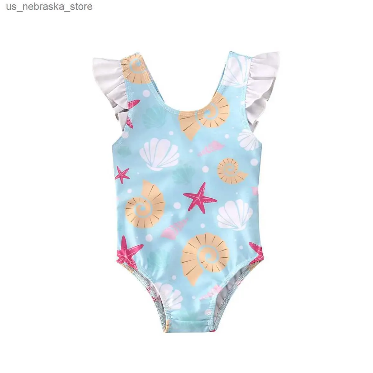 Swimons de bain pour bébé préscolaire Sans manche plissée étoiles de mer Imprimes de bain Sweming Piscine Spring Hot Spring Sweins Q240418