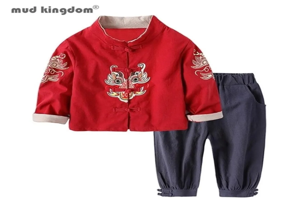 Mudkingdom Boys Girls Outifts Chinese jaar kleding Kinderkostuum Tangjack jassen en broekpak Kinderkleding Sets 2202182121941