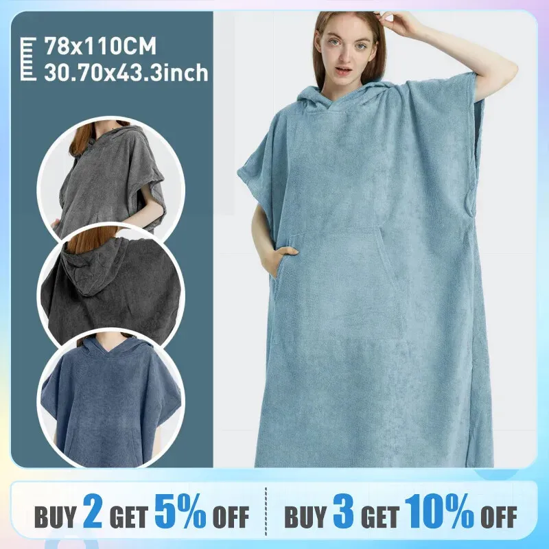 Surf Poncho Towel Poncho Swein à sec rapide Microfibre de plage Robe Changant Poncho Swim Towel Beach Poncho pour adultes 240415