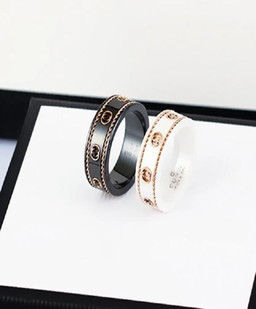 Ceramic band ring double letter jewelry for women mens black and white gold bilateral hollow G rings fashion online celebrity coup7339049