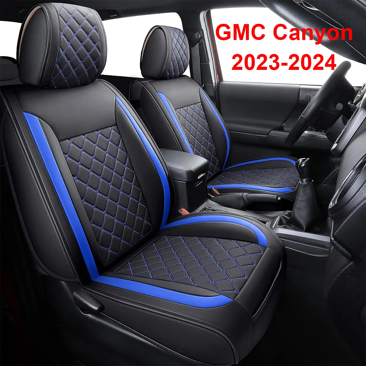 Крышки сидений с полной установкой прочной водонепроницаемой кожи для пикапа Fit для Gmc Canyon 2023to2024 Diamond Pattern
