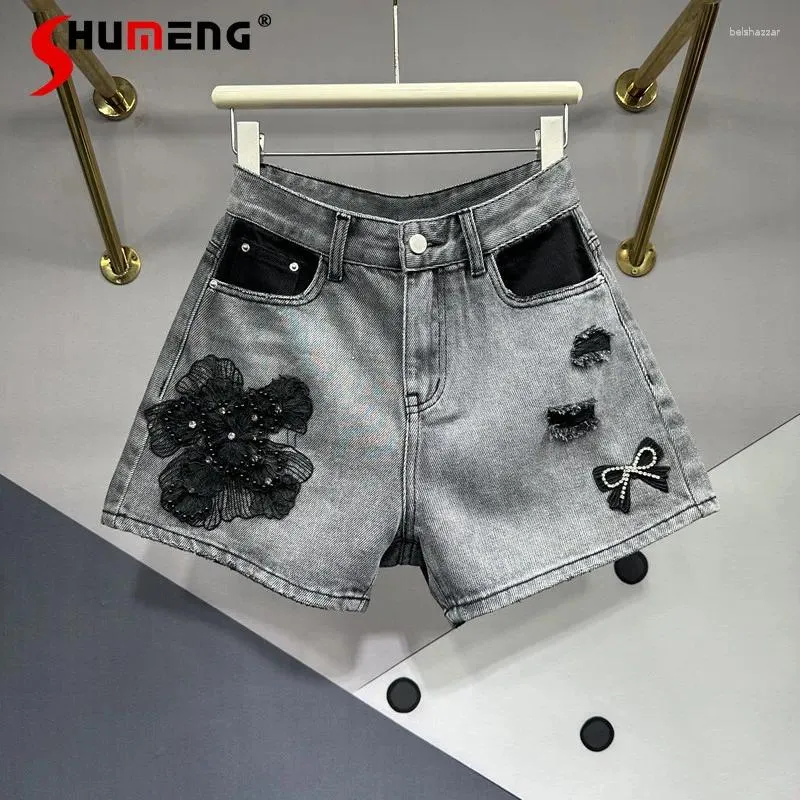 Jeans pour femmes smoky short denim gris fumé pour femmes biens européens 2024 Été haute taille mincer