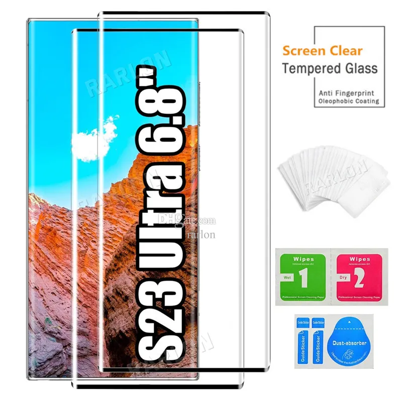 HD Clear Case Friendly Screen Protector Tempered Glass Sensitive Touch Compatible Fingerprint Unlock för Samsung Galaxy S24 Ultra S23 Fe S22 Plus S21 S20 S10 Obs 10