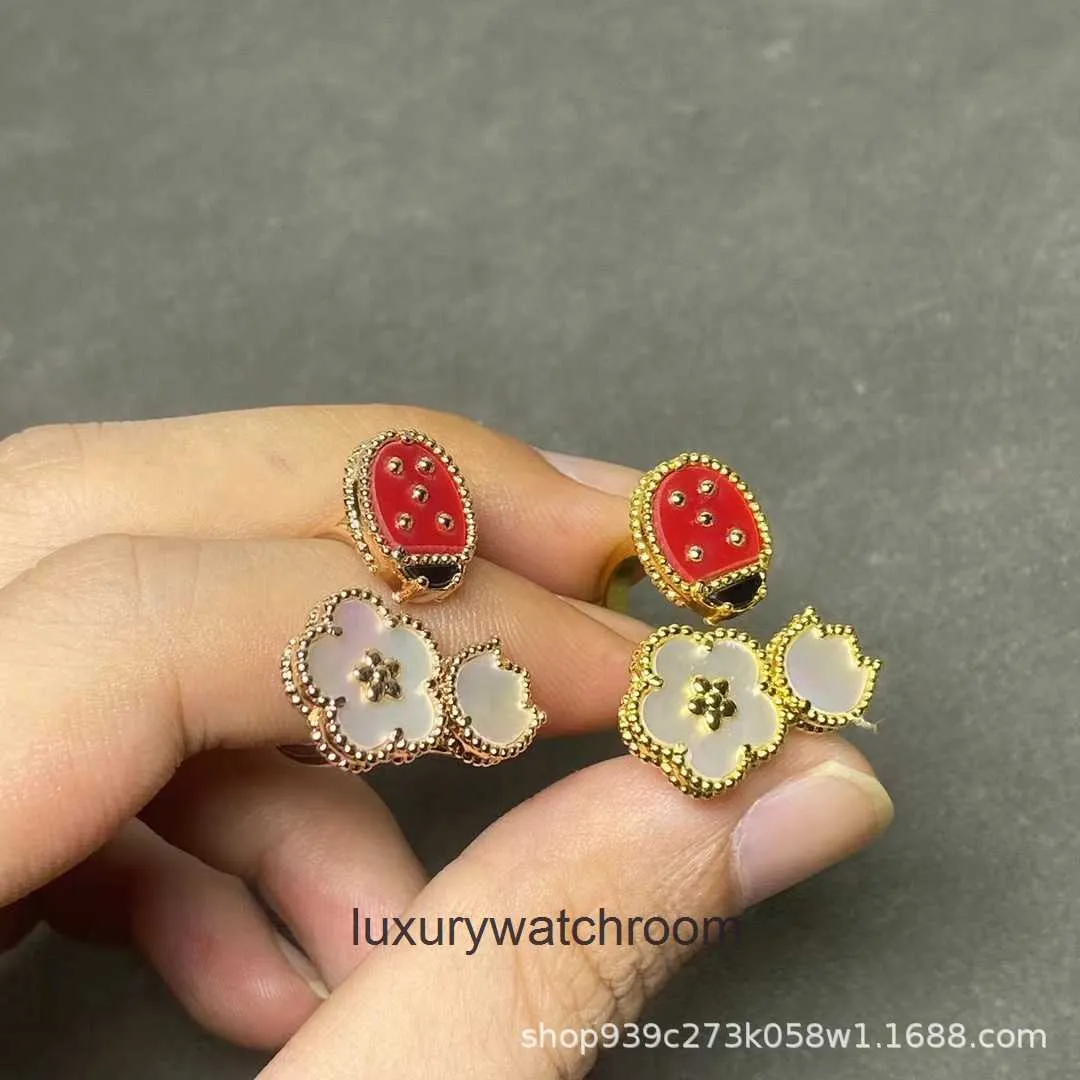 High -end sieradenringen voor Vancleff dames hete nieuwe Ladybug Blossom Ring voor dames mode veelzijdigheid licht luxe kleurbescherming origineel 1: 1 met echt logo
