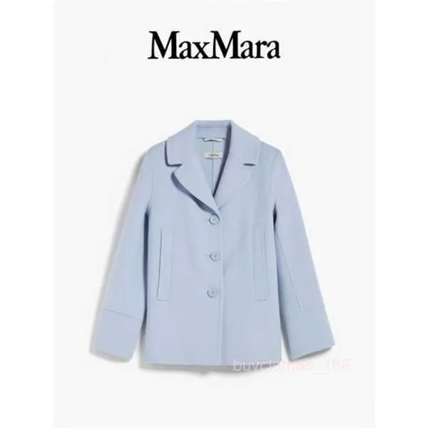 Casaco feminino cashmere casat designer de moda casaca maxmaras 2024 primavera/verão novo produto feminino solto de lã de trespotas azul claro azul