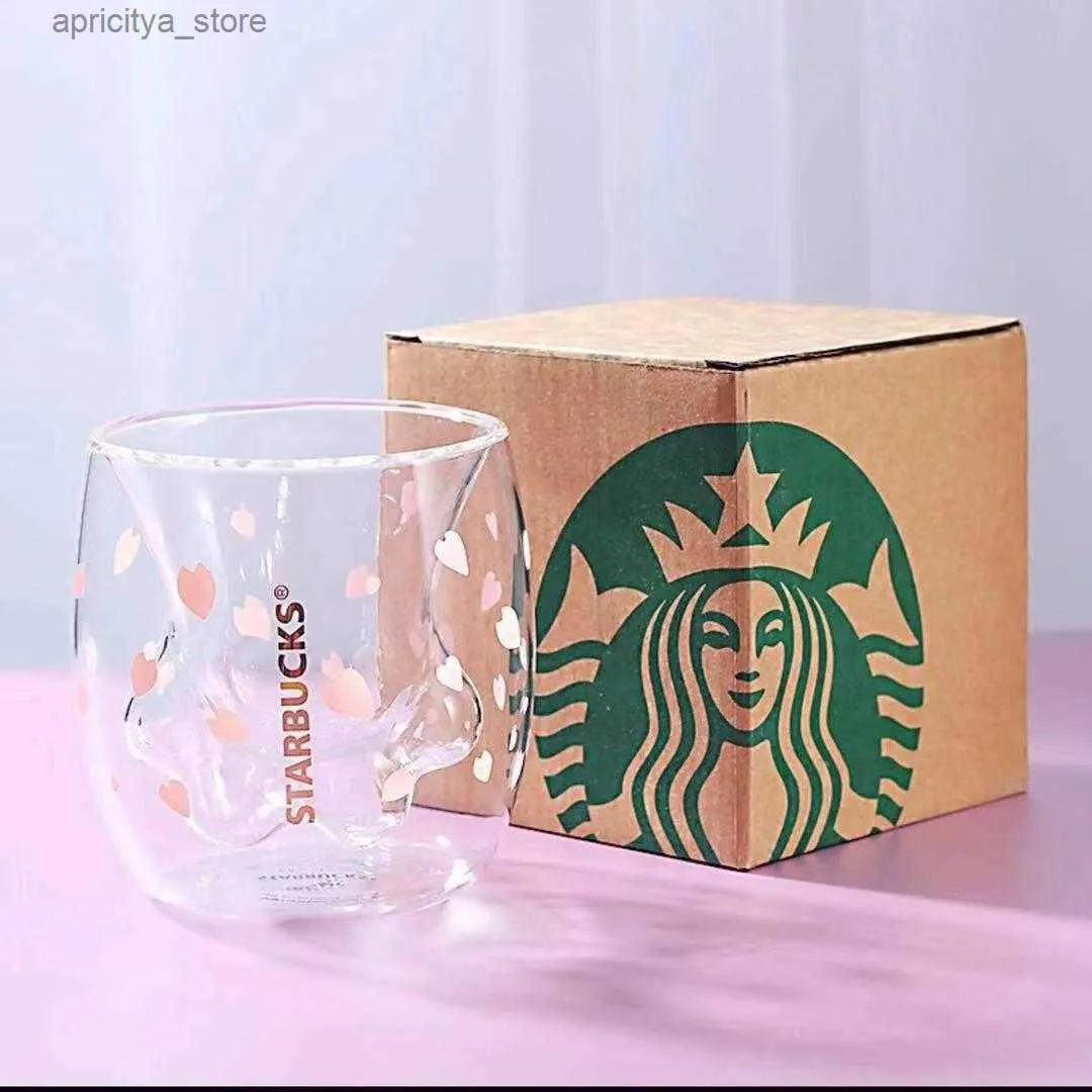 Su Şişesi Hediye Ürünü Sınırlı Eeition Cat Foot Starbucks Kupa Kahve Kupa Oyuncakları Sakura 6oz Pembe Çift Duvar Cam Kupaları277Z L48