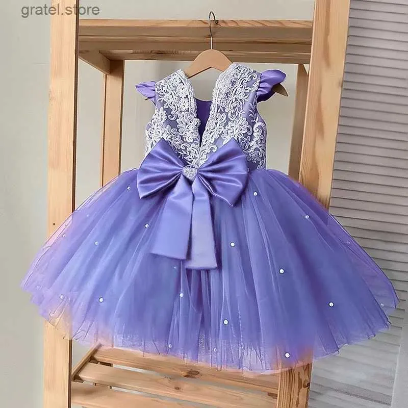 Mädchenkleider Sommermädchen Party Kleid Stickerei Blume Bow Baby Tutu Kleid Kinder Geburtstag Abend Party Prinzessin Kostüm Kinder Perlen Kleidung