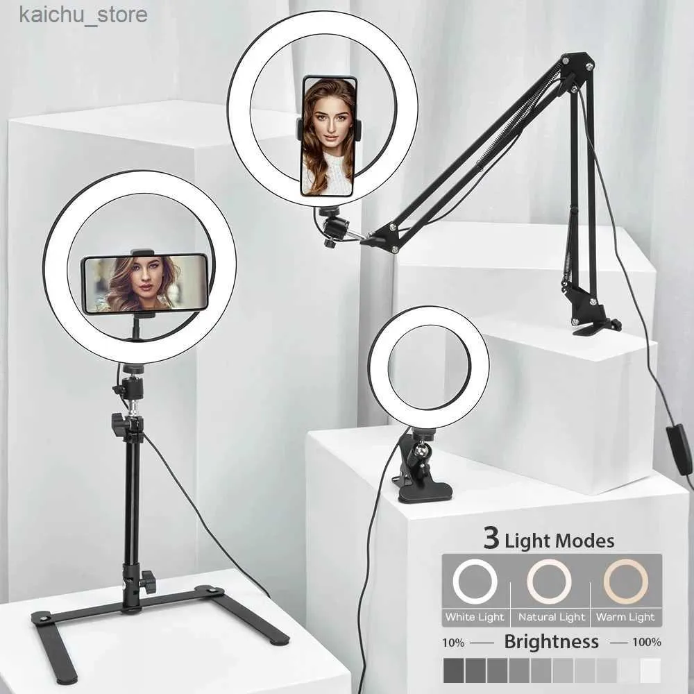 Kontinuerlig belysning Photo Stativ för YouTube Makeup Video Live Streaming Photo Studio med Ring Light Camara Selfie Light Bracket för mobiltelefoner Y240418