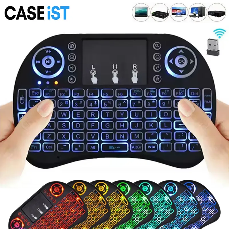 Caseist i8 Mini teclado de backboard de 2.4 GHz Controle remoto USB Mouse sem fio Bluetooth Fly com LED Backlight Gaming Touch Touch Pad para Android Smart TV Box PC