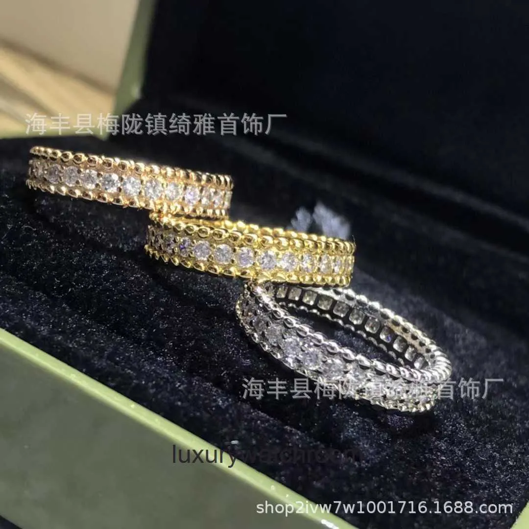 High -End -Schmuckringe für Vancleff Womens Clover Single Full Diamond Ring Mode einfache leichte Luxusstil für Männer und Frauen Original 1: 1 mit echtem Logo
