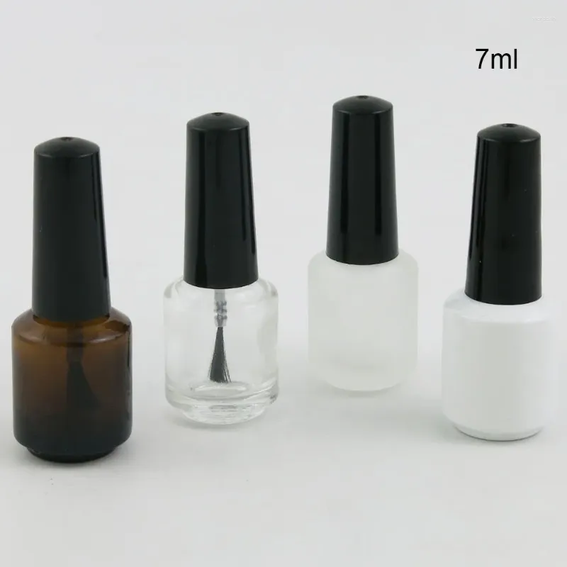 Bouteilles de rangement 360pcs / lot 7 ml Amber blanc transparent clair vernis à ongles vide avec capuchon de brosse récipient en verre en émail