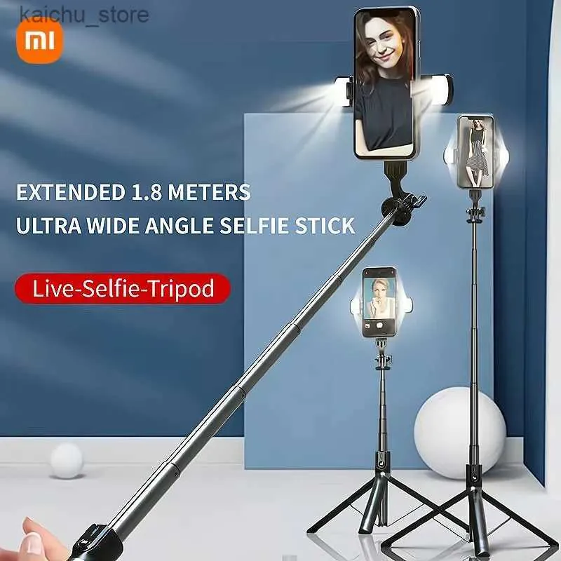 Selfie monopods selfie stick statief 1,8 meter draagbare Bluetooth afstandsbediening met vullicht handheld multifunctionele beugel y240418