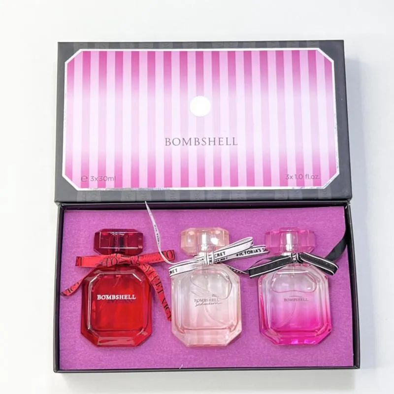 Perfume de bombe secrète 30 ml 3 pièces Ensemble Femmes Sexy Girl Fragrance Forme de longue durée Vs Lady Parfum Pink Bottle Cologne Spray 3pcs Boad Box Kit