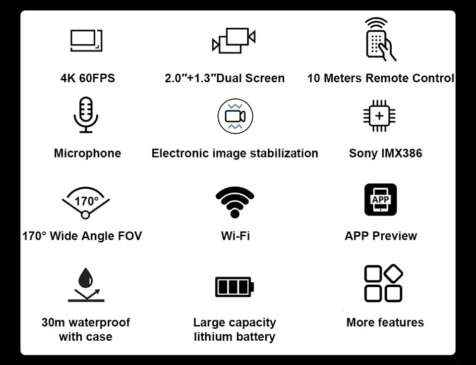 EXSKOF E1 PRO 4K Eken Camera 4k WIFI, 4x Zoom, Waterproof, Ideal For ...