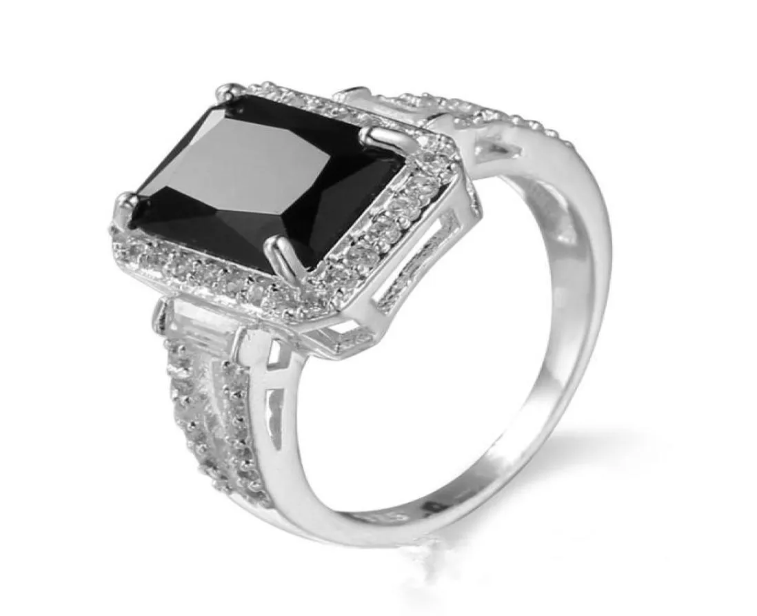 2017 New Big Black Zircon Stone 10KT White Gold Filled Wedding Band Ring For Lady Sz6107347590