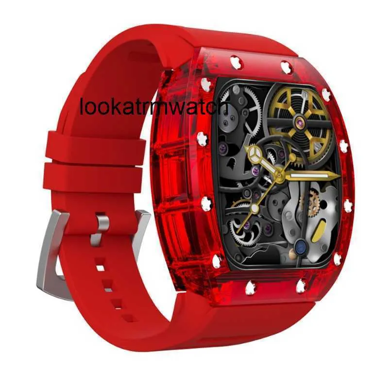 Desginer Mechanical Automatic Watch Barrel Top Quality android smart series Wine Hollow out Transparent Case Sports Heart Rate Blood Luminous apple smart