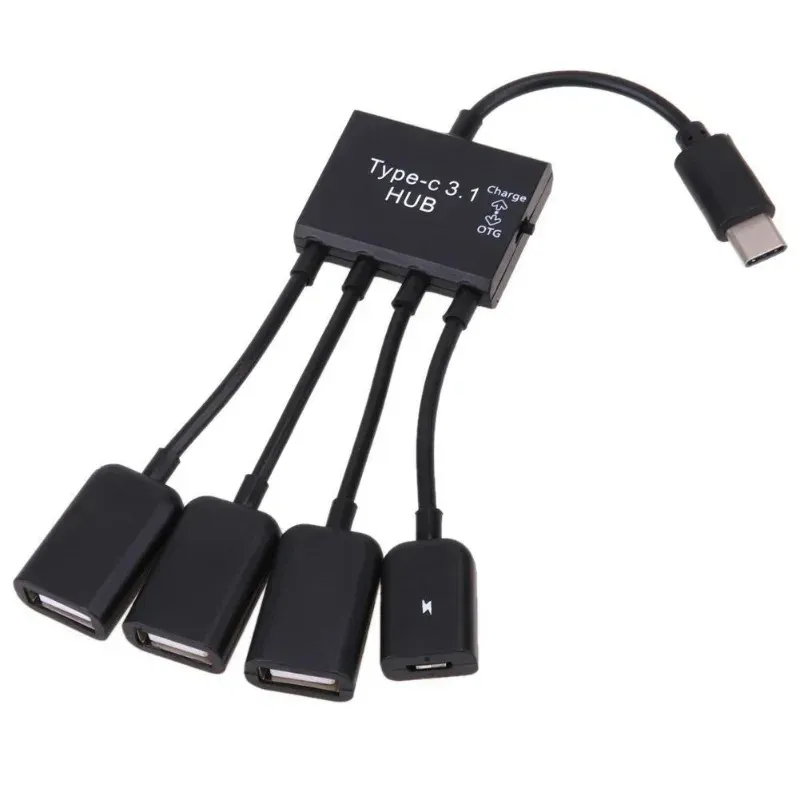 Type-C 3.1 4 1 마이크로 USB 허브 OTG 케이블 확장 어댑터 전원 공급 장치가있는 안드로이드 삼성 태블릿 허브