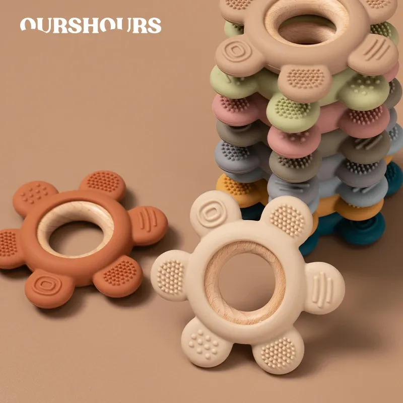 1pc Bebek Silikon Teether Oyuncak Ücretsiz Bebek Ahşap Yüzük Sağlık Diş Çekme Çiğneme Oyuncaklar Born Accessories için Hediyeler 240407