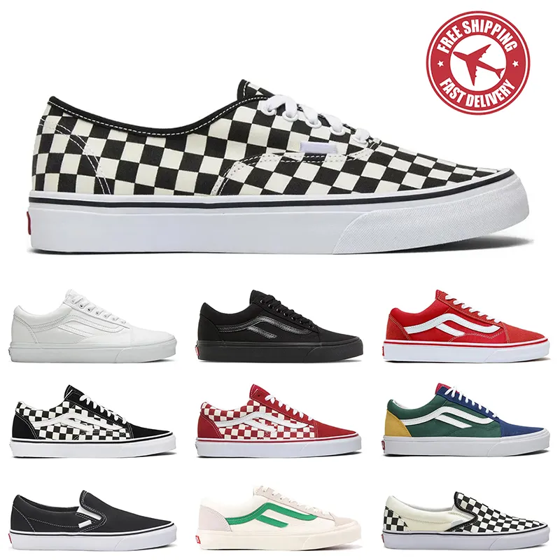 Gratis verzending skateboard schoenen voor mannen dames canvas ontwerper sneakers old skool klassieke zwart witte multi-color dambord slip op casual schoenen heren trainers