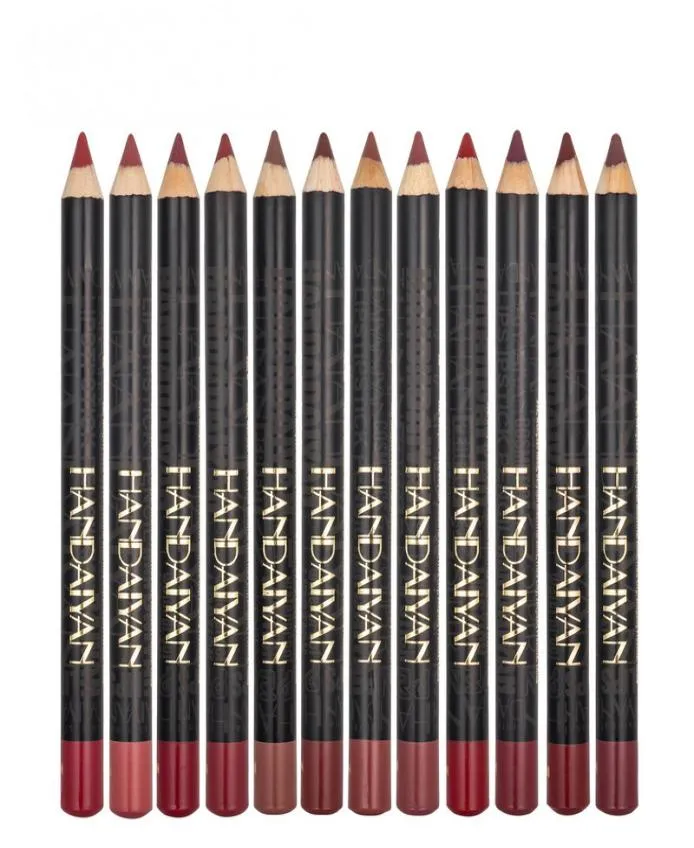 Handaiyan Matte Lip Linet Set Lipstick Crayon 12 couleurs Facile à porter des yeux et des lèvres de maquillage de ligne de lèvres faciles à porter1655167