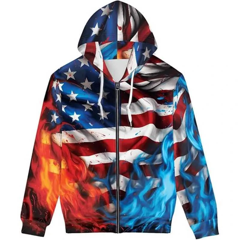 American Flag Zip Hoodie 3D Print Velvet Streetwear | DHgate