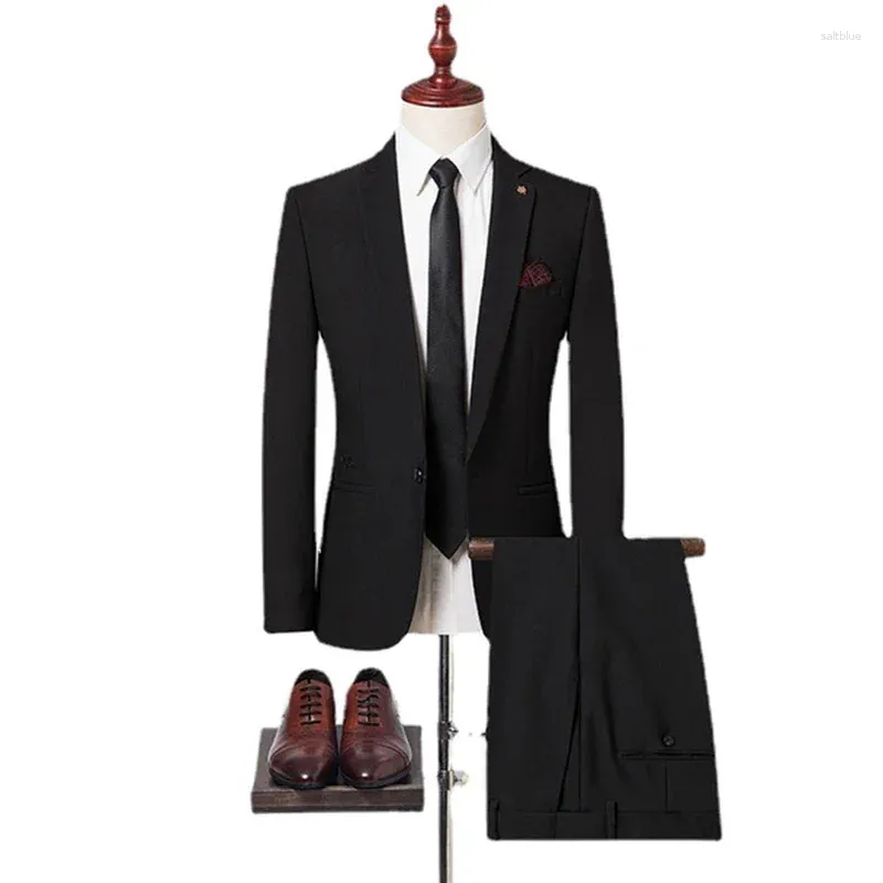 Herenpakken Hoge kwaliteit (Blazer Trousers) Britse stijl Elegant Fashion Business Casual geavanceerde eenvoudige bruiloft Slim Suit twee stukken