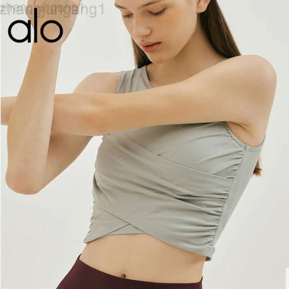 Desginer Alooo Yoga Aloe Bra Tanks Fitness Corte corta Cruz plisada Vest Sports Sports Top Traje elástico Slim Women