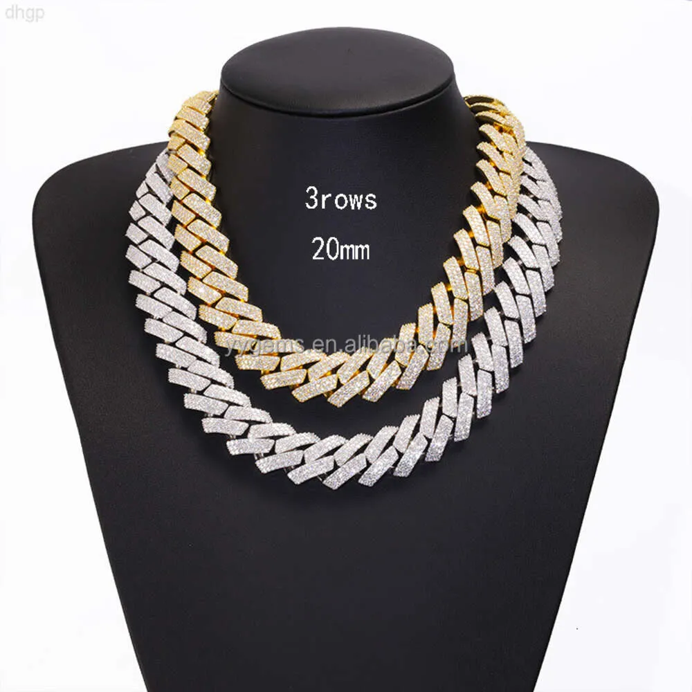 RTS 925 zilver 20 mm breed 3 rijen Iced Cuban Link Chain met GRA VVS Diamond Moissanite voor rapper Hiphop -sieraden