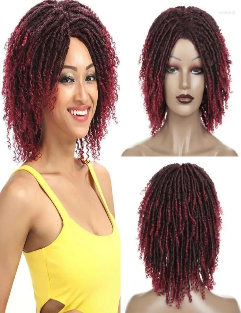 Perruques synthétiques dreadlock perruque courte afro Curly Soft Faux 3locs Crochet Traids ombre blonde pour femmes kend2245869534402123