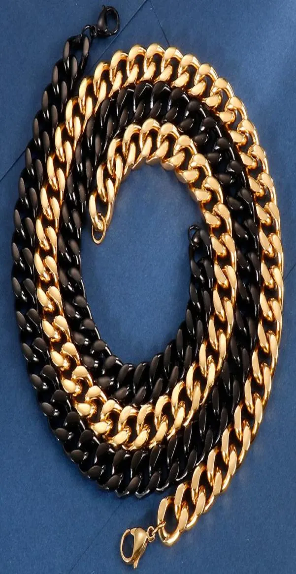 Окружение мужского ожерелья Золото с черной цепью кубинская тяжелая нержавеющая сталь ювелирные изделия для шеи