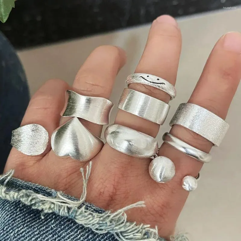 Кластерные кольца корейский минималистский серебряный цвет заморожен для женщин.
