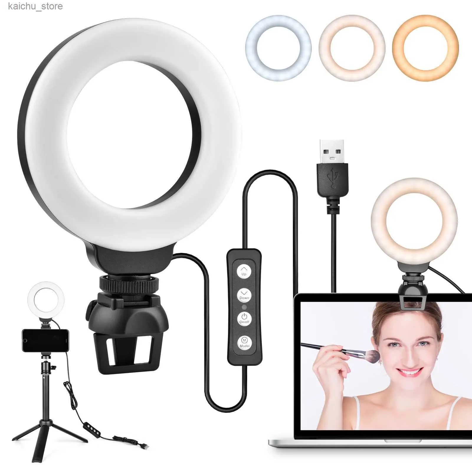 Éclairage continu Desktop LED Light Dimmable Mobile Video Enregistrement vidéo Circular Filt Light pour YouTube Tik Tok Video Photography Ring Light Y240418