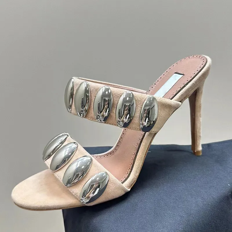 Peep Toe Women High Heel Slifors Designer Resigner Hot Sale One Belt Summer Female Fasci di alta qualità Out Wear Abito Slifori da festa