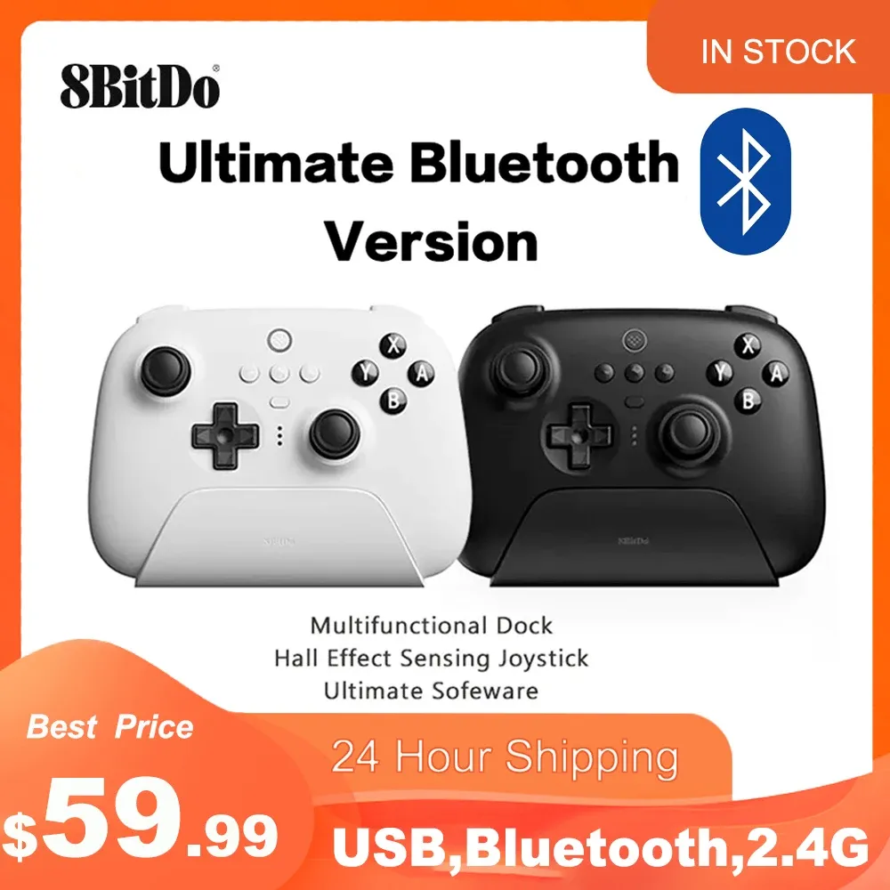 Mäuse 8bitdo Ultimate Wireless Bluetooth Controller mit Ladedock Hall -Effekt, der Joystick für Windows 10, 11, Steam, Android spürt