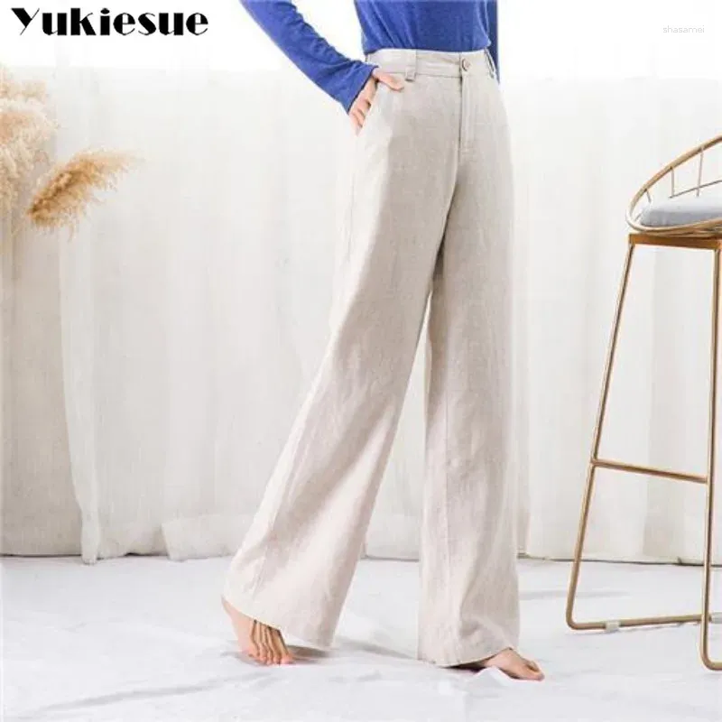 Pantalon féminin Femmes Coton de jambe large et lin hivernal causal chaud pantalon doublé de toison coréen y2k