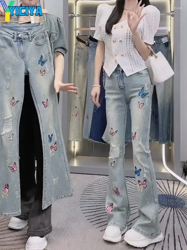 Jeans pour femmes yiciya y2k style papillon broderie pantalon des femmes 90s Vintage Tablers High Street pour le denim