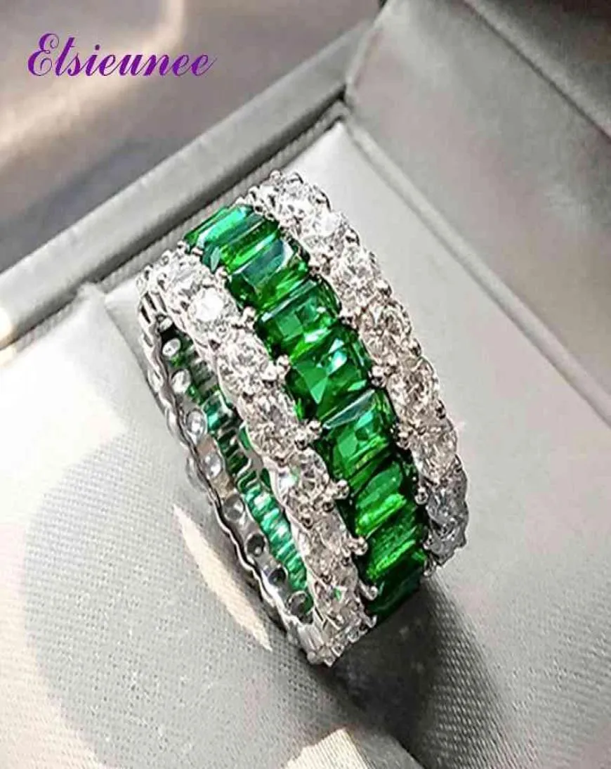 ElsieUnee 100 925 Sterling Silver Created Moissanite Emerald edelsteenring voor vrouwen jubileumcocktailparty Fine Jewelry 21039087296