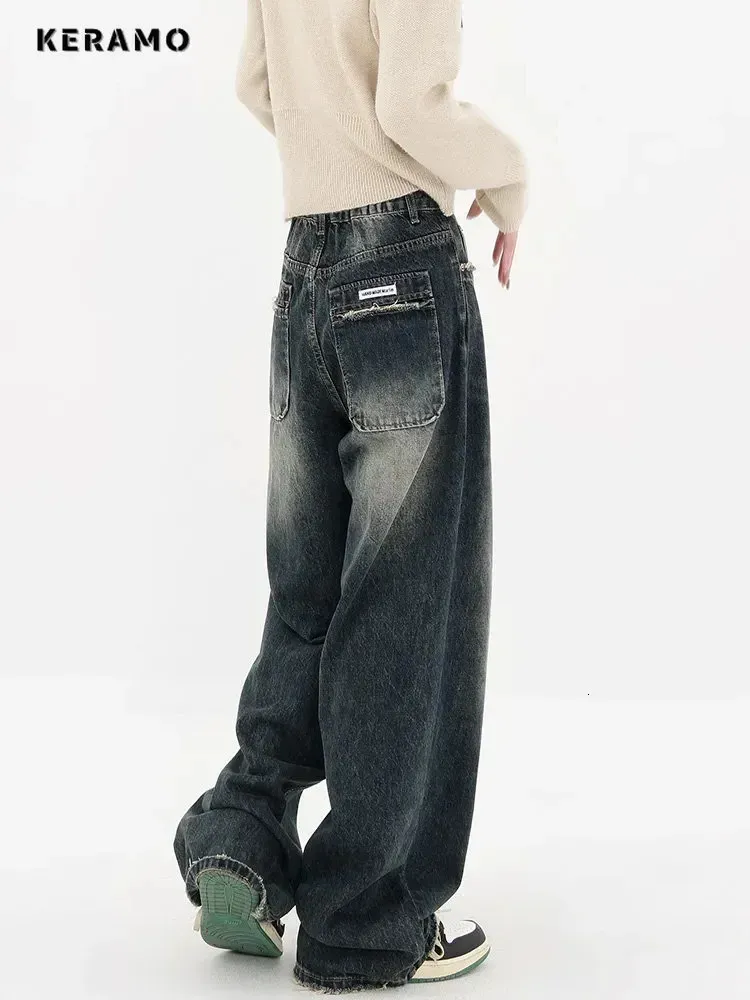 Harajuku Streetwear Retro Fashion Automne Femmes High Waist Jeans Low Wide June droite Loose Denim Pantalons Y2K Band Pantal