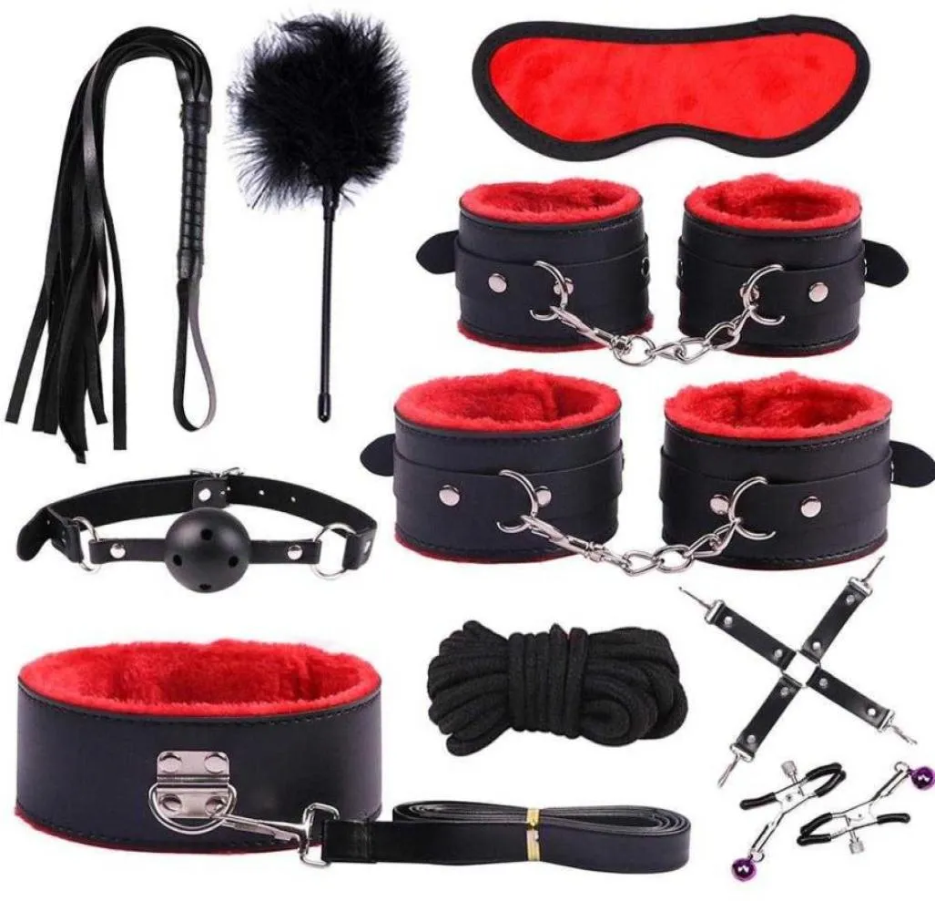 Bondage de jouets sexuels 10pcs Bondage pour adultes menottes de trottoirs de fouet boundfold rabot intime des jouets sexuels adaptés aux rôles jouant des jeux pour adultes8342499