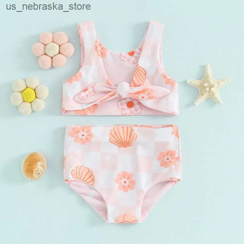 Einszene Baby Badeanzug Girls Badeanzug 2-teiliger Badeanzug ärmellose Kreuz/bedruckte Weste Shorts Set Badeanzug Q240418