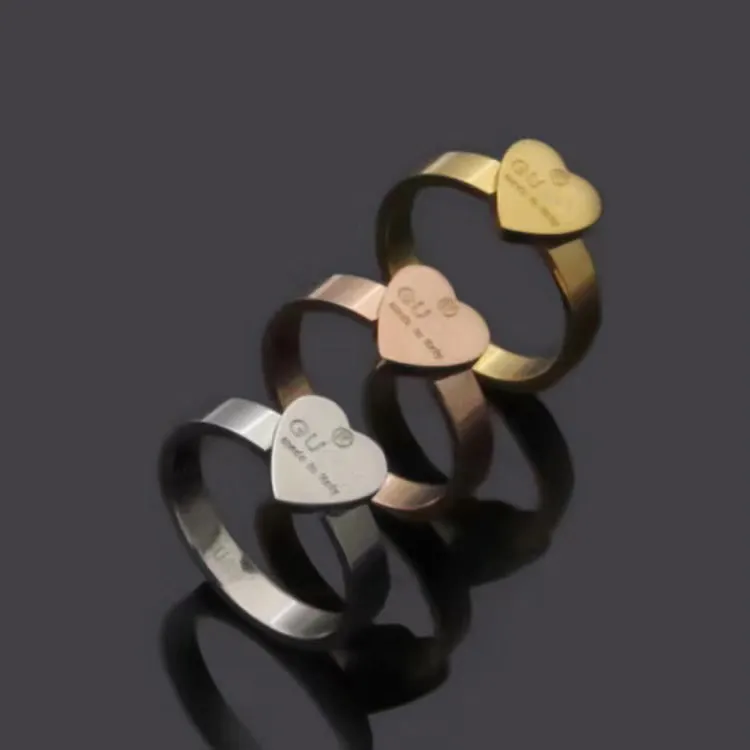 3 Colors Top Quality Extravagant Simple Heart Love Ring As Original Logo Luxury Stainless Steel Couple Rings Fashion Women Designer Jewelry