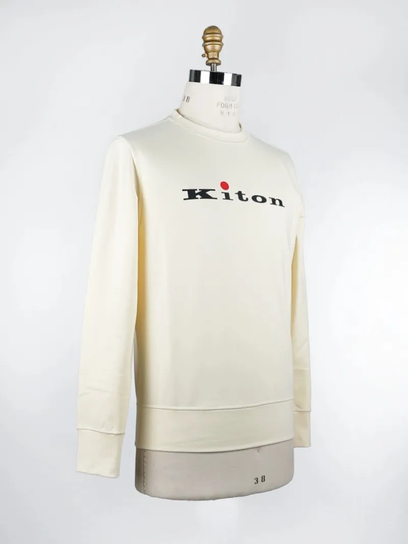 Mens Sweaters Beige Cotton Elastic Round Neck kiton Pullover Sweaters