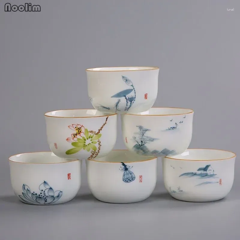 Xícaras pires noolim cerâmica mestre chá branco porcelana pintada à mão Lótus